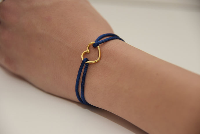 Dark Blue Satin Gold Heart