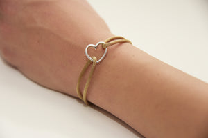 Beige Satin Silver Heart