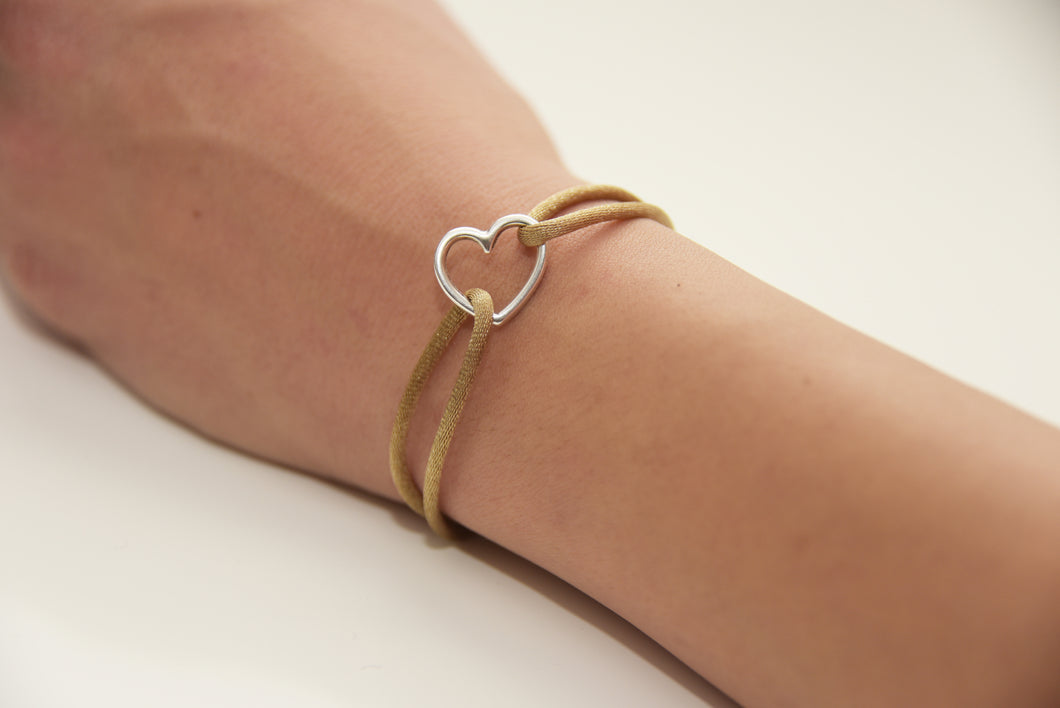 Beige Satin Silver Heart