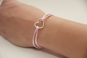 Pink Satin Silver Heart