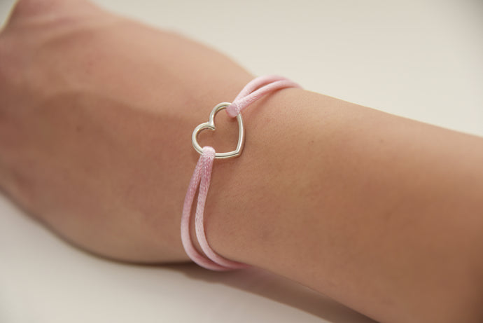 Pink Satin Silver Heart