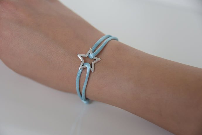 Light Blue Satin Silver Star