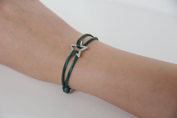 Dark Green Satin Silver Star