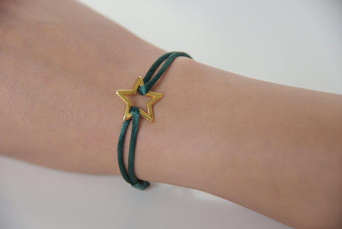 Green Satin Gold Star