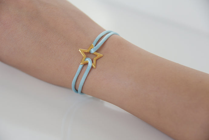 Light Blue Satin Gold Star
