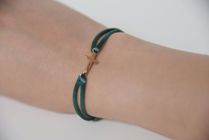 Dark Green Satin Gold Cross