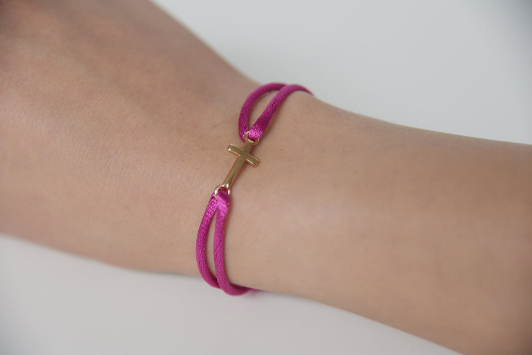 Pink Satin Gold Cross