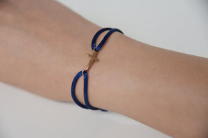 Dark Blue Satin Gold Cross