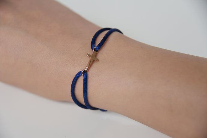 Dark Blue Satin Gold Cross