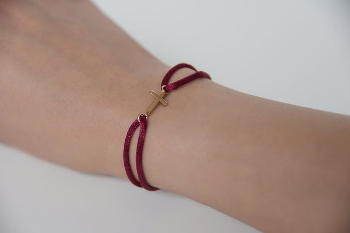 Magenta Satin Gold Cross