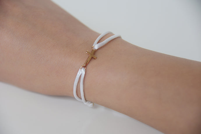 White Satin Gold Cross