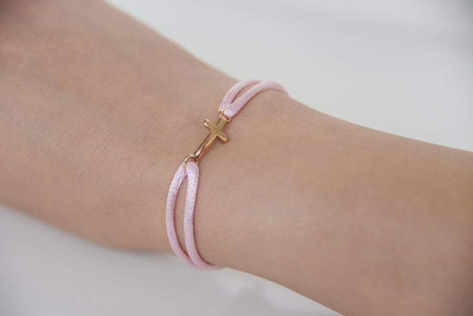 Light Pink Satin Gold Cross