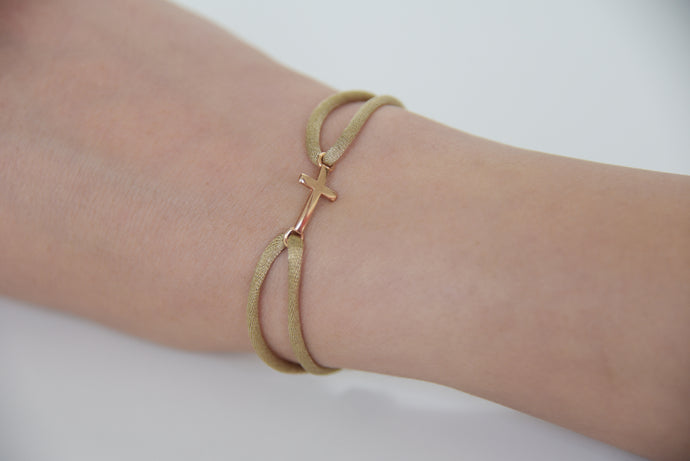Beige Satin Gold Cross