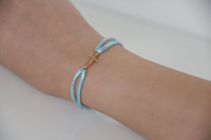 Light Blue Satin Gold Cross