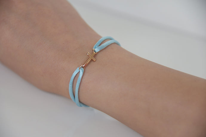 Light Blue Satin Gold Cross