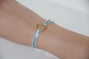 Light Blue Satin Gold Heart