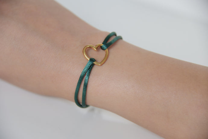 Dark Green Satin Gold Heart