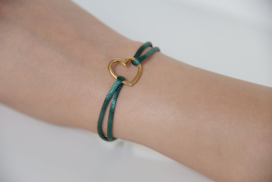 Dark Green Satin Gold Heart