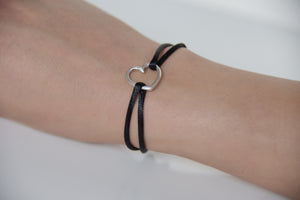 Black Satin Silver Heart