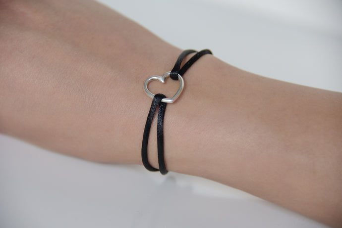 Black Satin Silver Heart