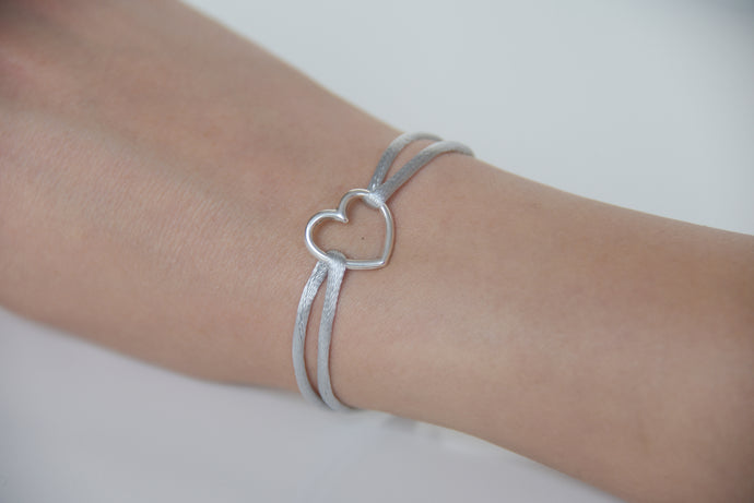 Grey Satin Silver Heart