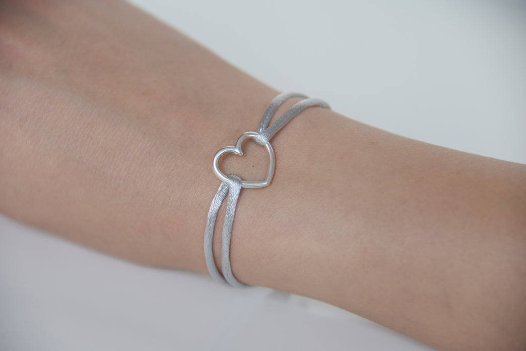 Grey Satin Silver Heart