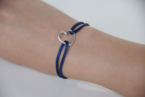 Dark Blue Satin Silver Heart