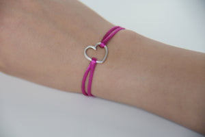 Pink Satin Silver Heart