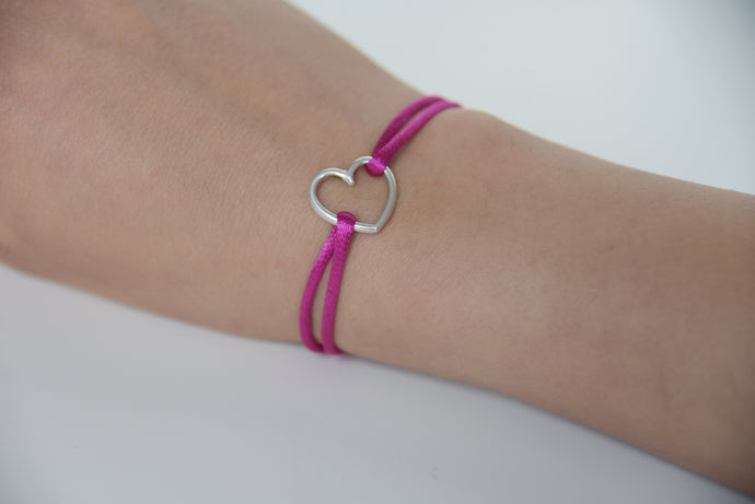 Pink Satin Silver Heart