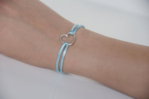 Light Blue Satin Silver Heart