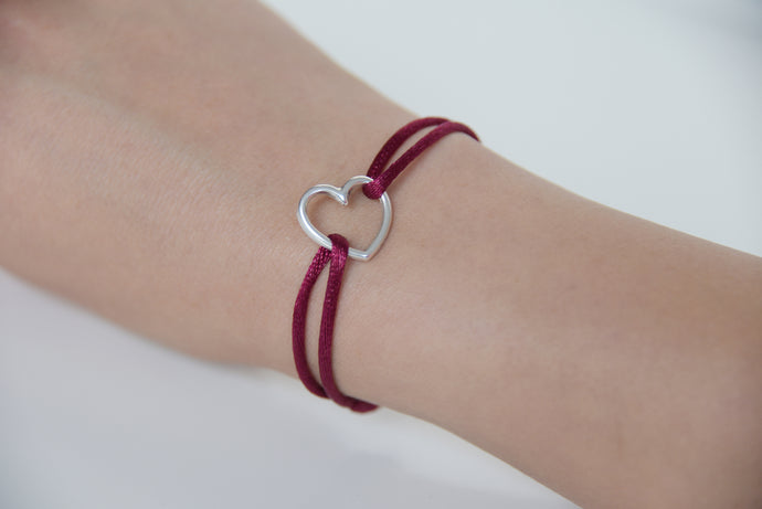 Magenta Satin Silver Heart