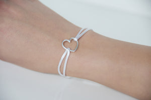 White Satin Silver Heart