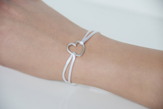 White Satin Silver Heart