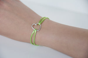 Light Green Satin Silver Heart