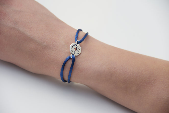 Dark Blue Satin Silver Compass