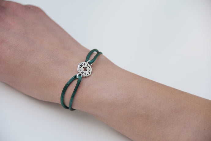 Dark Green Satin Silver Compass